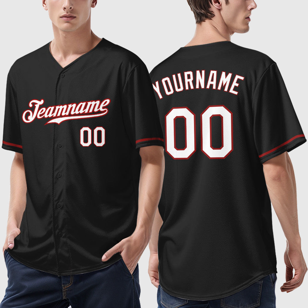 Custom Black White White-Red Baseball Jersey