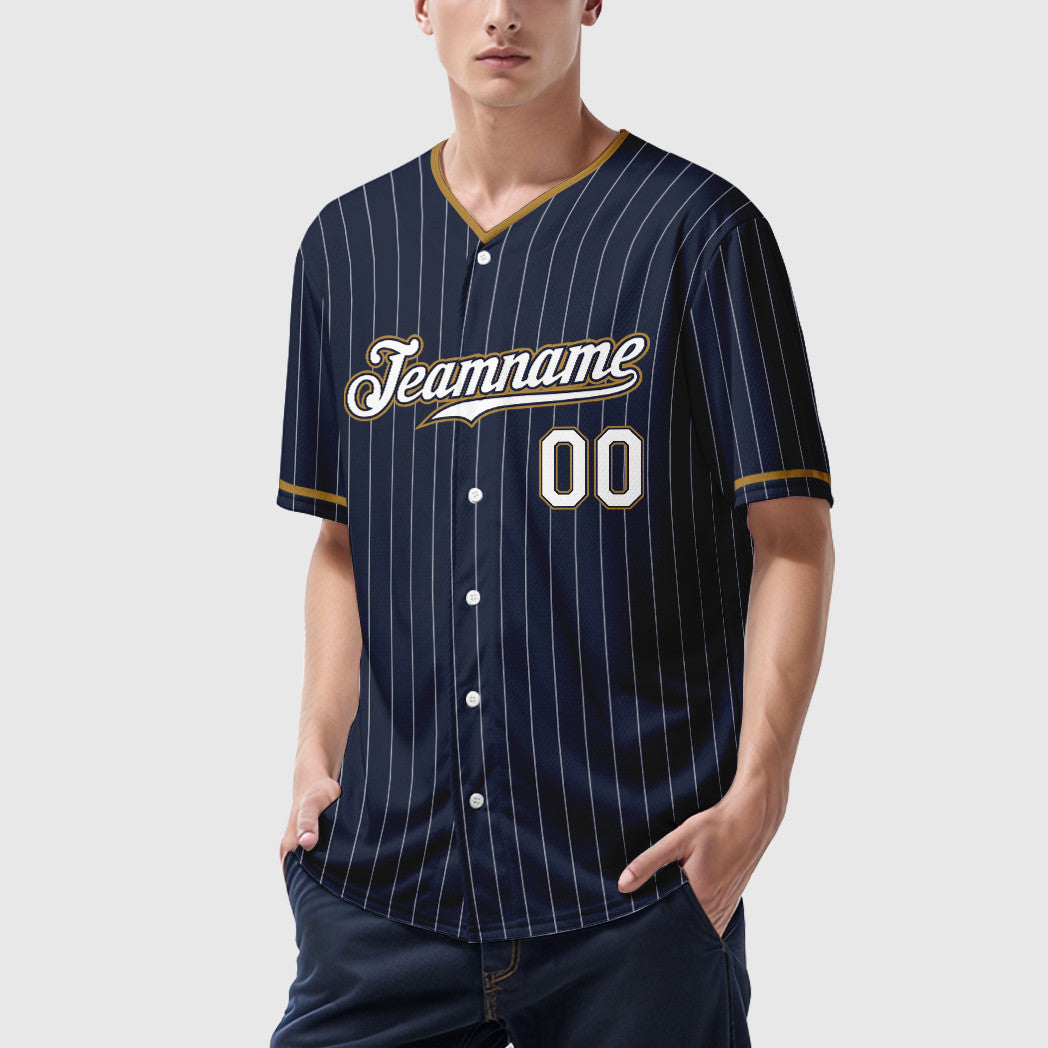 Custom Navy White White-Old Gold Pinstripe Baseball Jersey