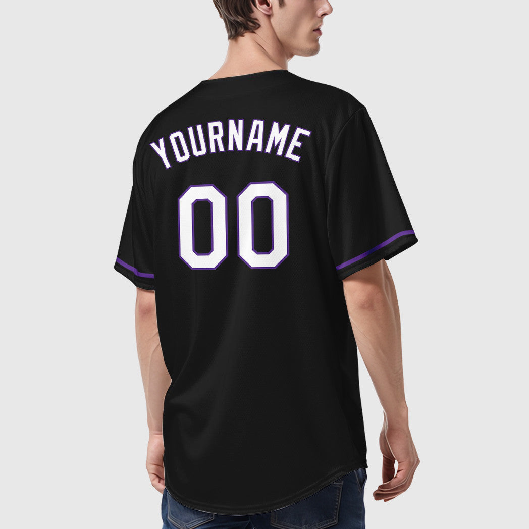 Custom Black White White-Purple Baseball Jersey