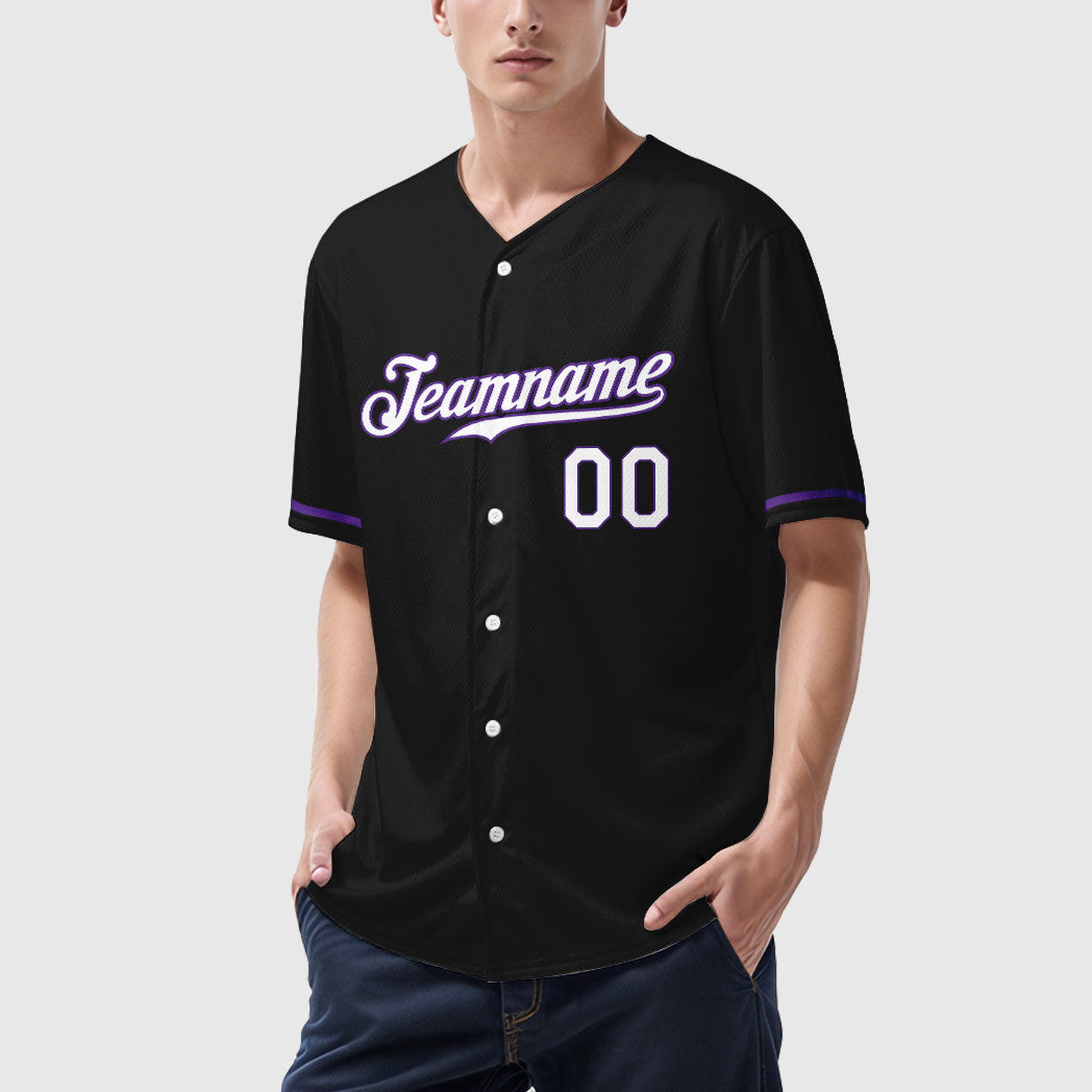 Custom Black White White-Purple Baseball Jersey