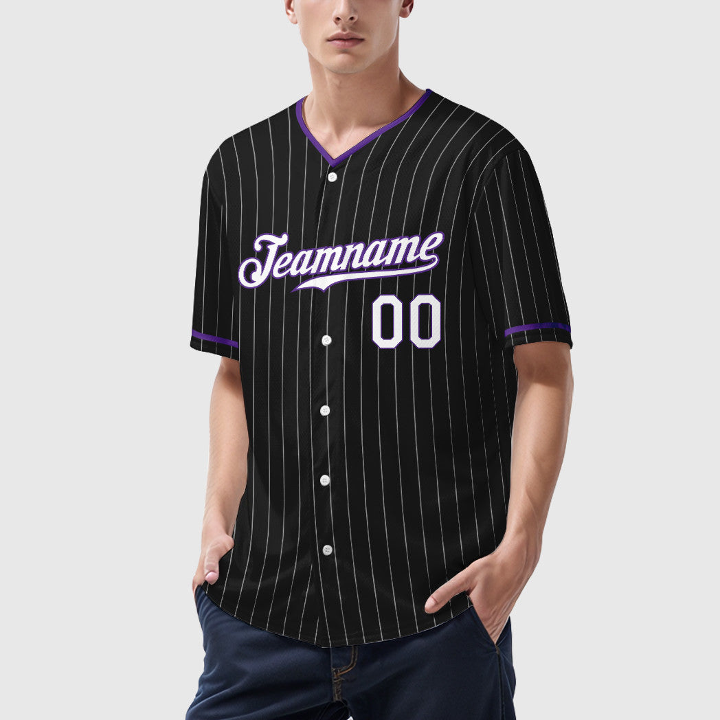 Custom Black White White-Purple Pinstripe Baseball Jersey