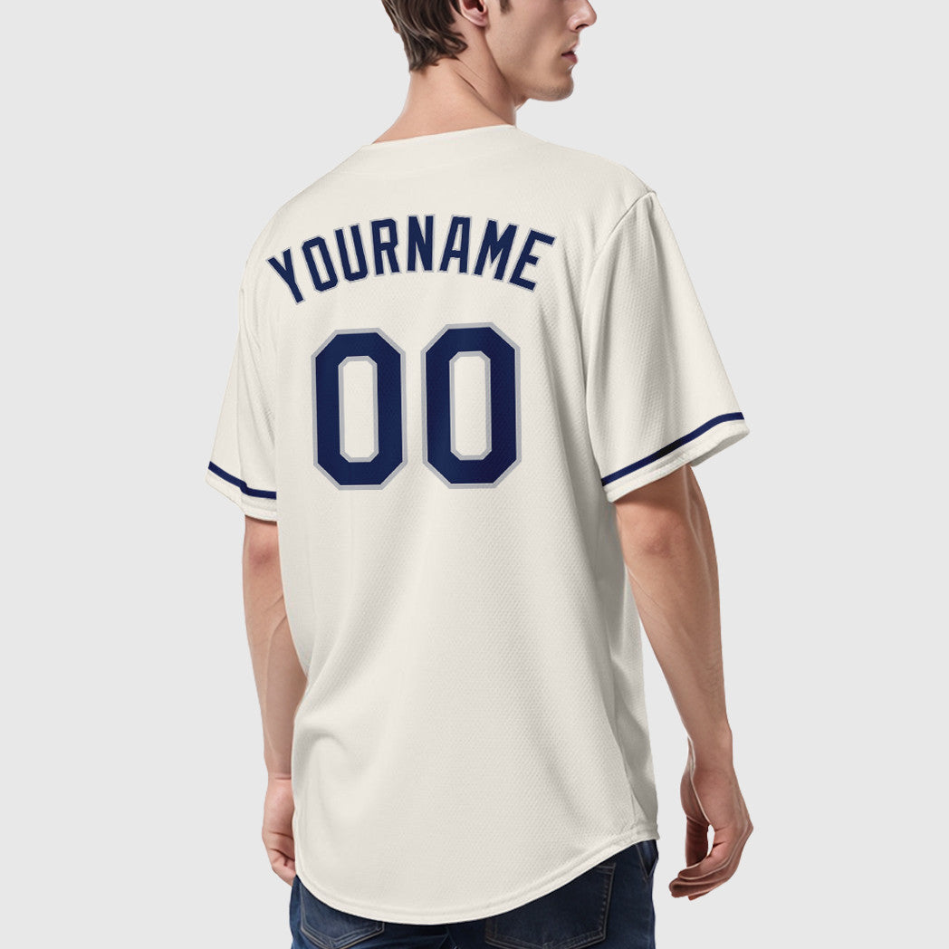 Custom Cream Gray Navy Baseball Jersey