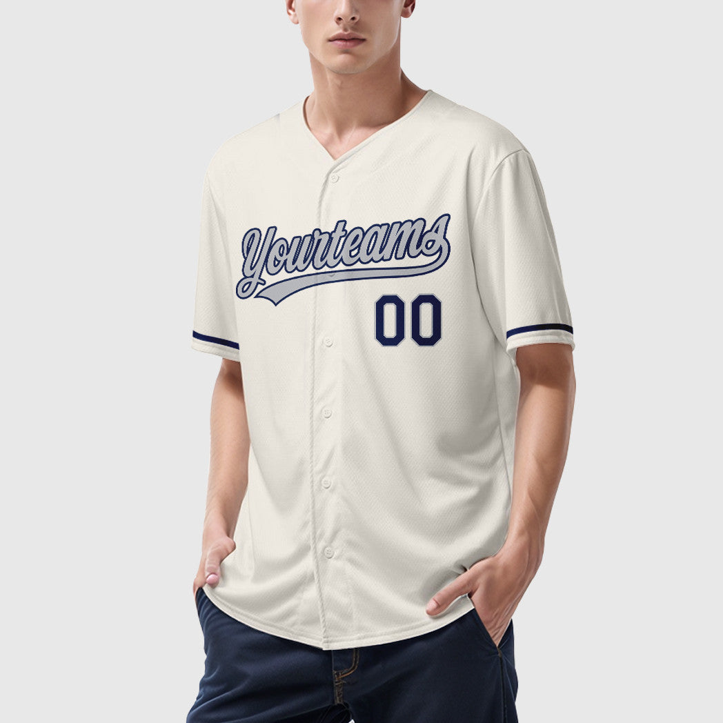Custom Cream Gray Navy Baseball Jersey