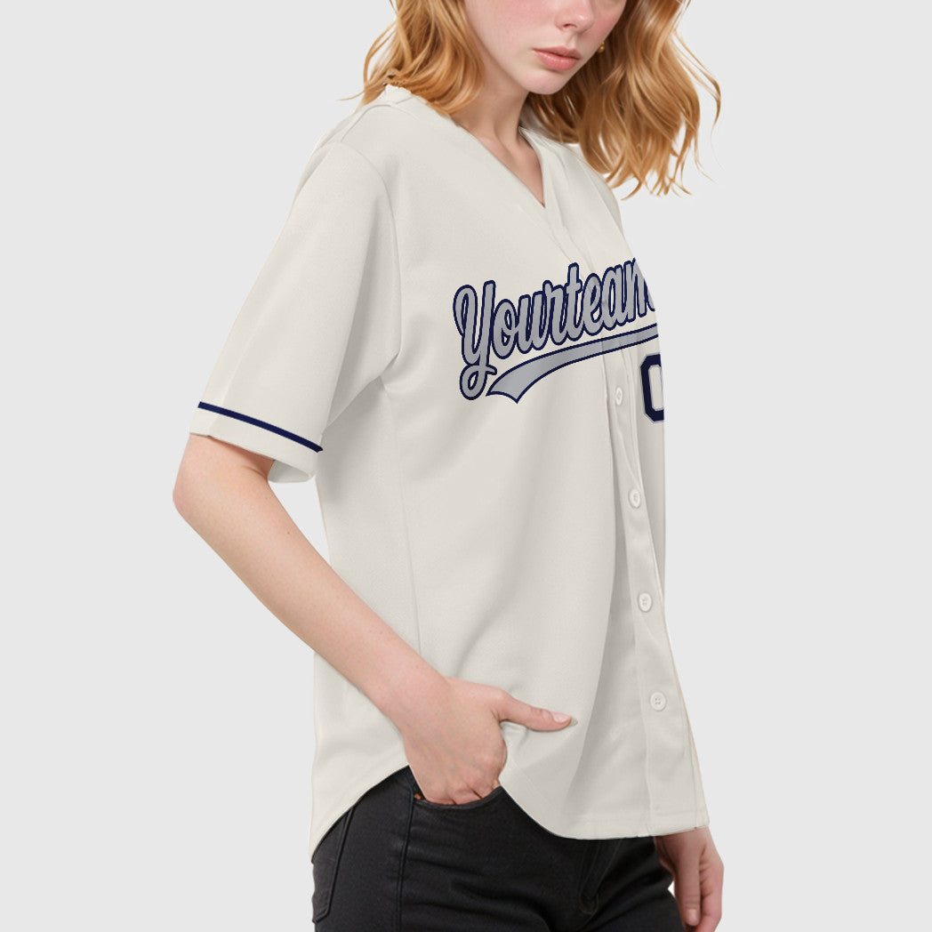 Custom Cream Gray Navy Baseball Jersey