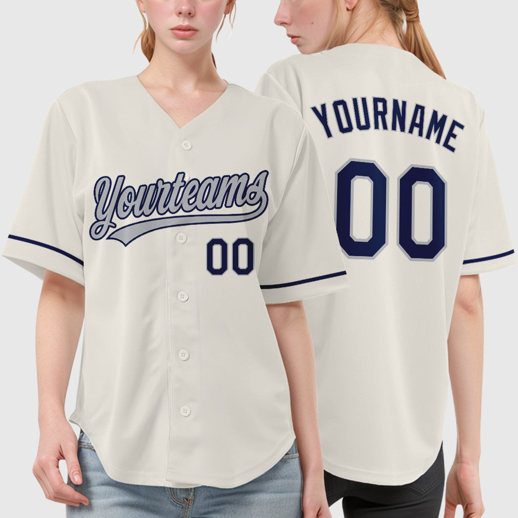 Custom Cream Gray Navy Baseball Jersey