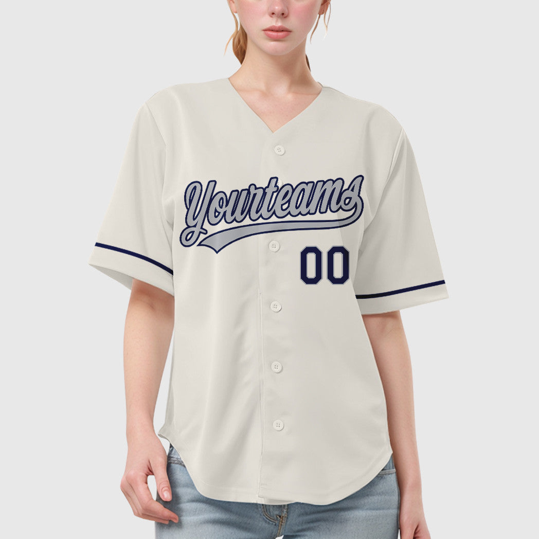 Custom Cream Gray Navy Baseball Jersey