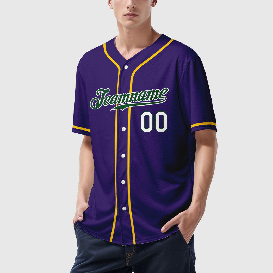 Custom Purple White Green Sleeve Baseball Jersey