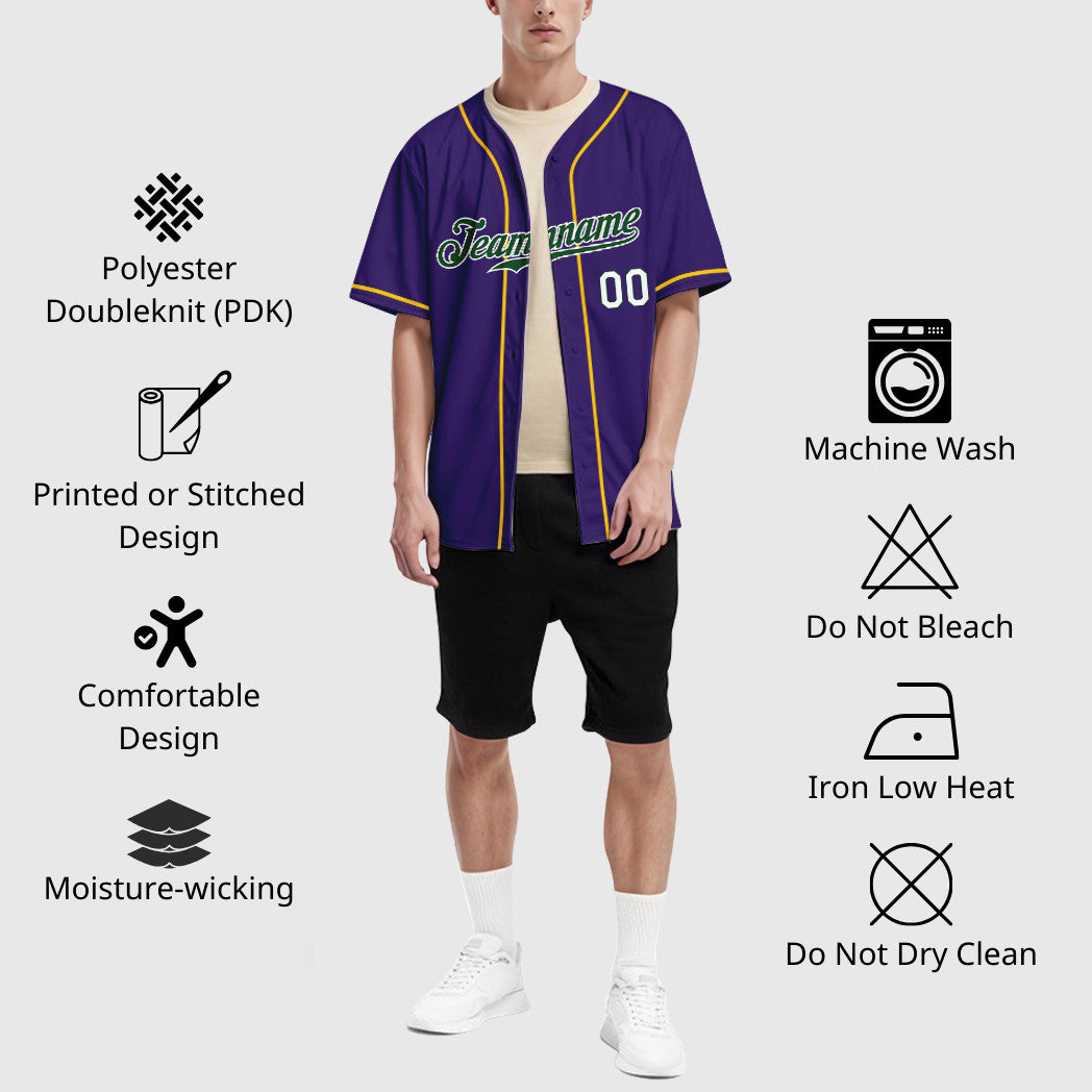 Custom Purple White Green Sleeve Baseball Jersey