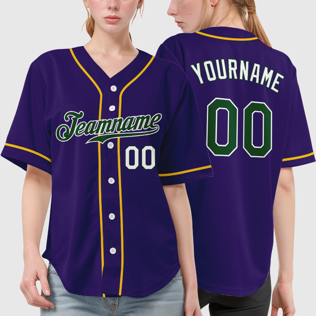 Custom Purple White Green Sleeve Baseball Jersey