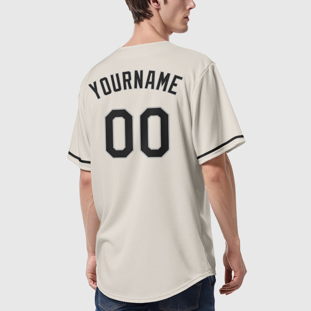 Custom Cream Gray Black Baseball Jersey