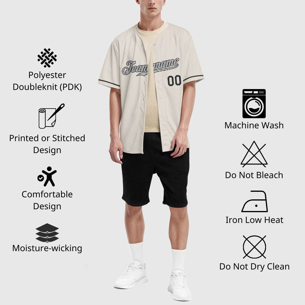 Custom Cream Gray Black Baseball Jersey
