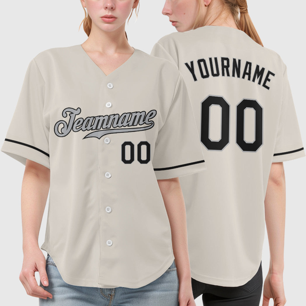 Custom Cream Gray Black Baseball Jersey