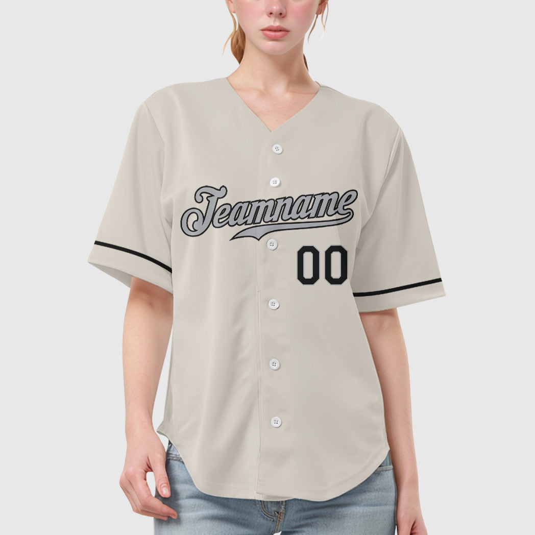 Custom Cream Gray Black Baseball Jersey