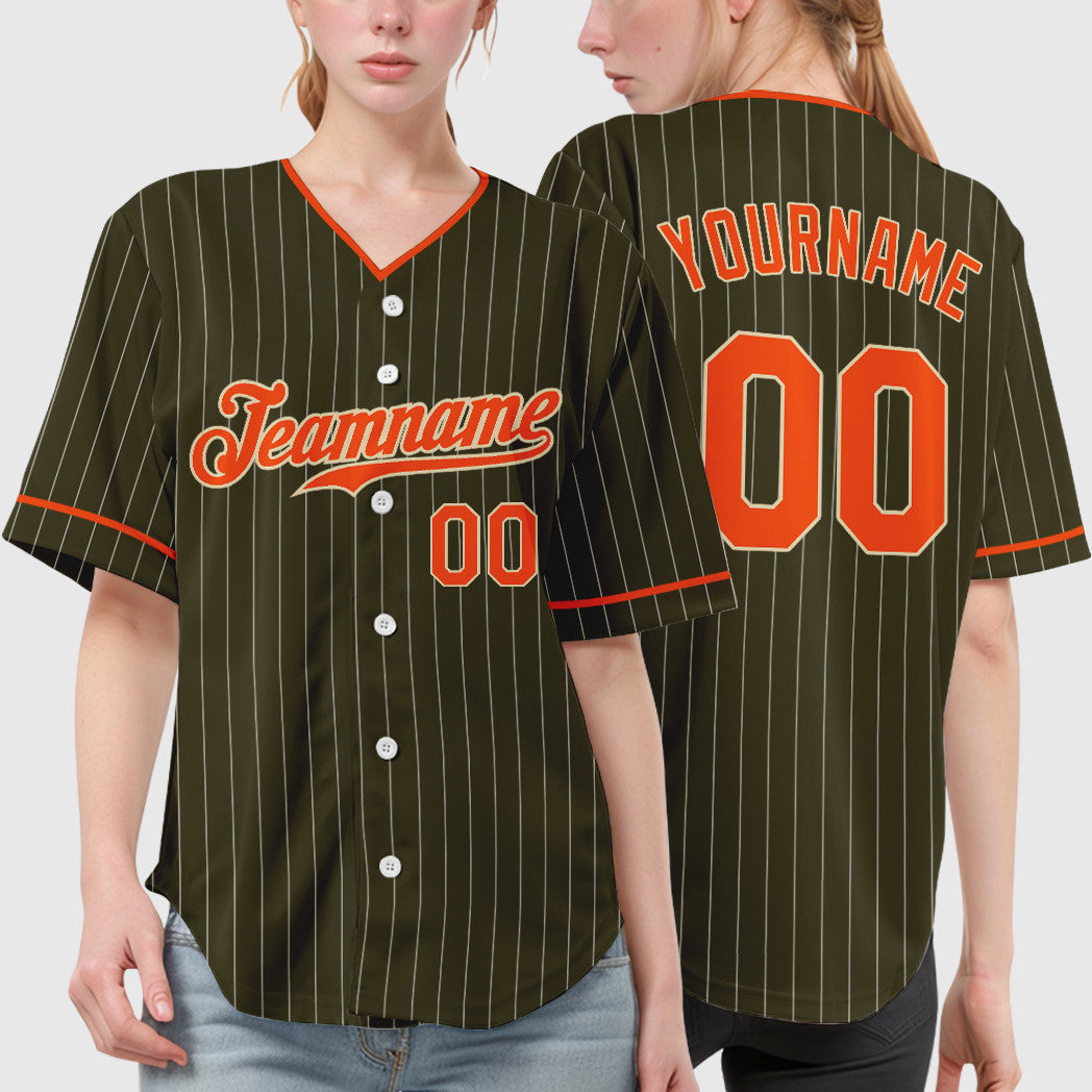 Custom Olive City Cream Orange Pinstripe Salute To Service Baseball Jersey