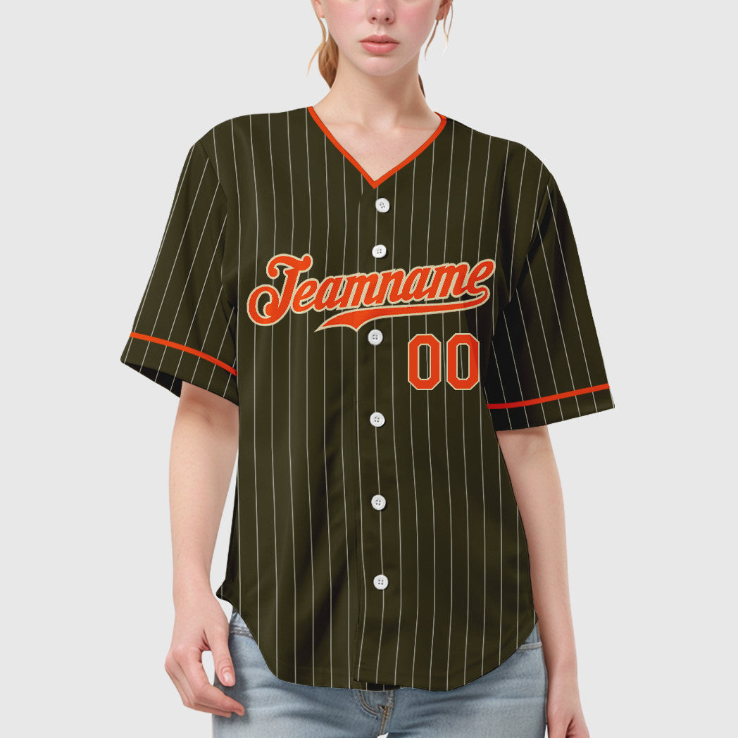 Custom Olive City Cream Orange Pinstripe Salute To Service Baseball Jersey