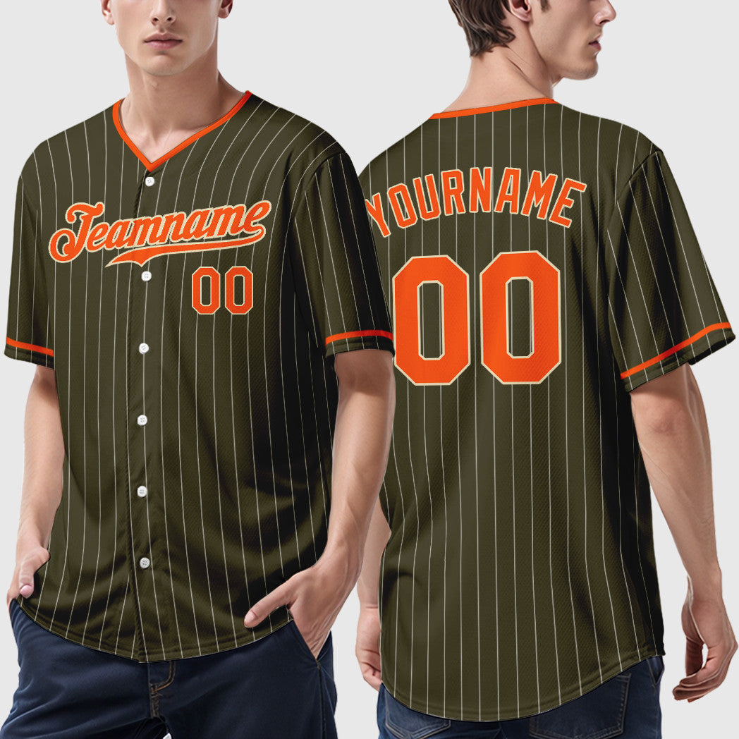 Custom Olive City Cream Orange Pinstripe Salute To Service Baseball Jersey