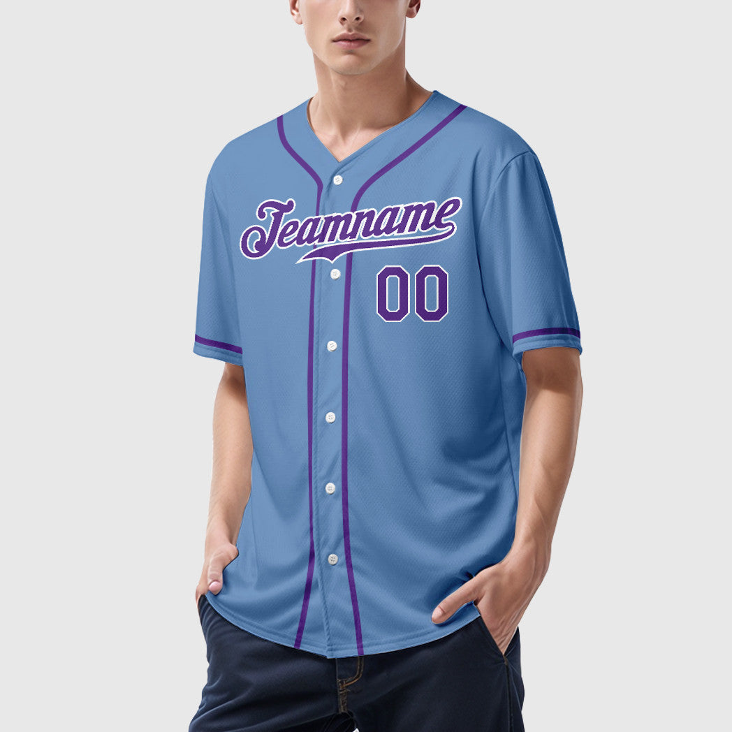 Custom Powder Blue White Purple Sleeve Baseball Jersey