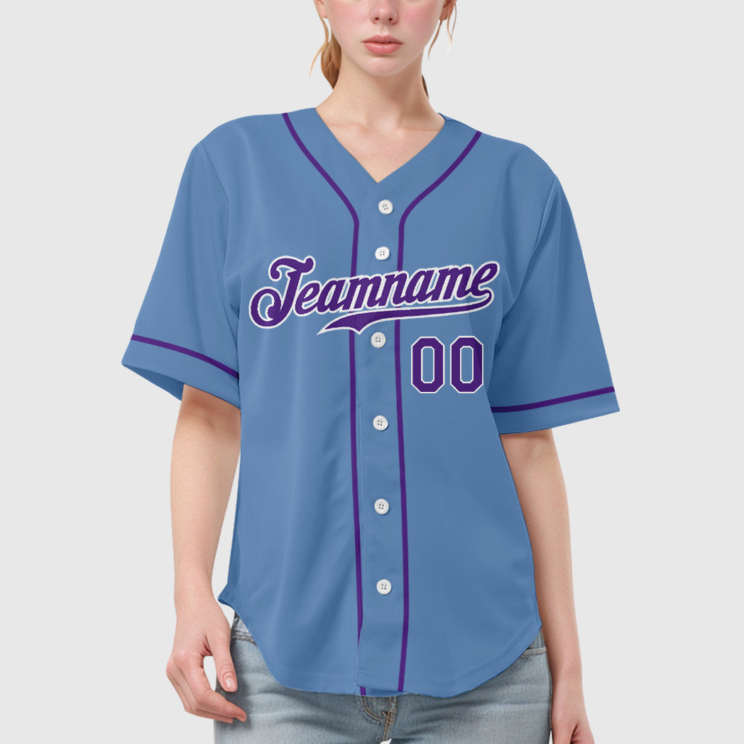 Custom Powder Blue White Purple Sleeve Baseball Jersey