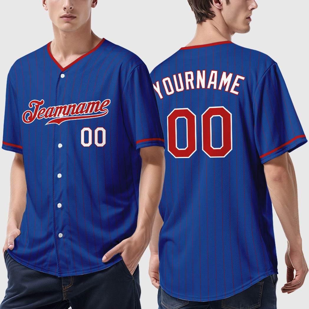Custom Royal Red Red-White Pinstripe Baseball Jersey