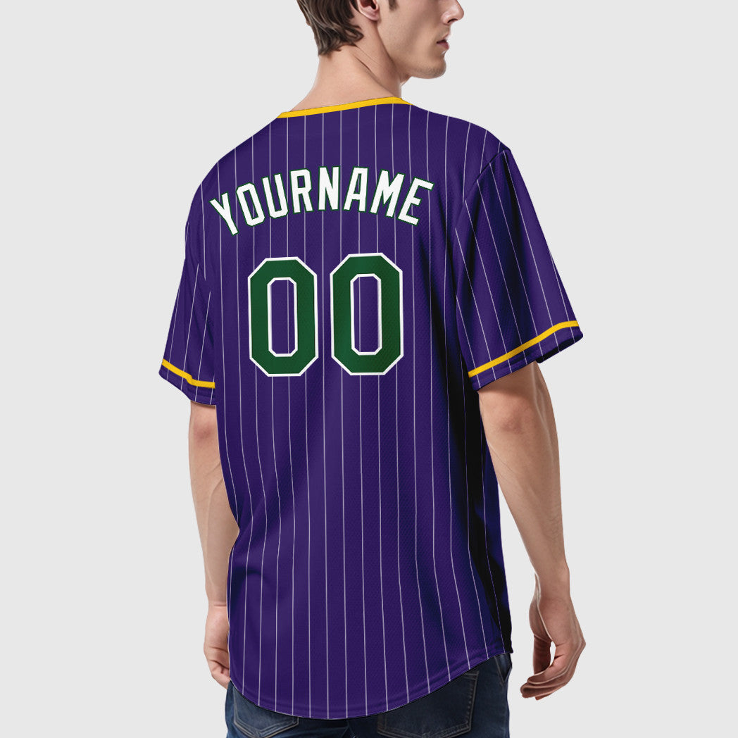 Custom Purple White Green Pinstripe Baseball Jersey