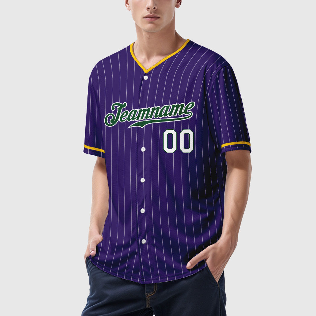 Custom Purple White Green Pinstripe Baseball Jersey