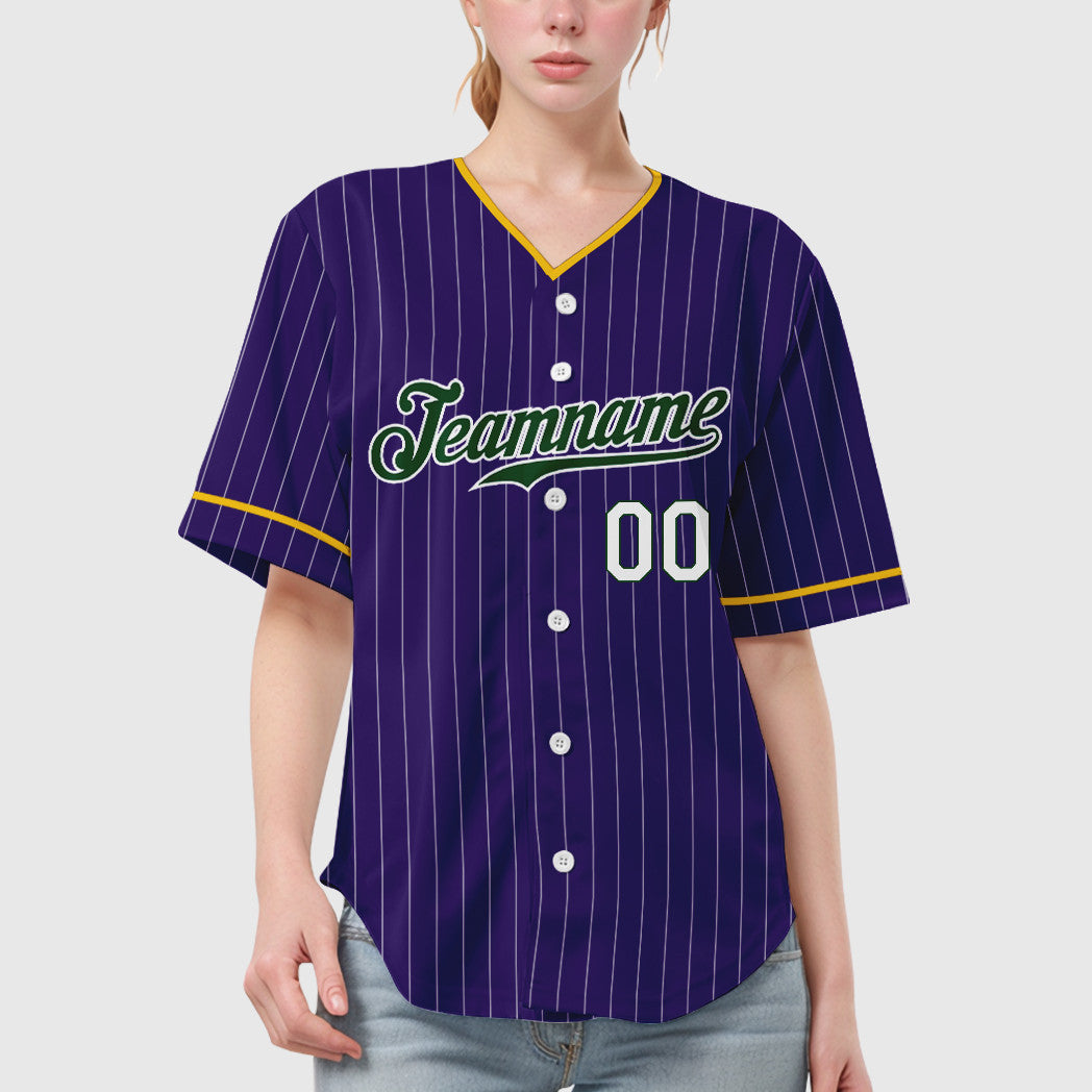 Custom Purple White Green Pinstripe Baseball Jersey