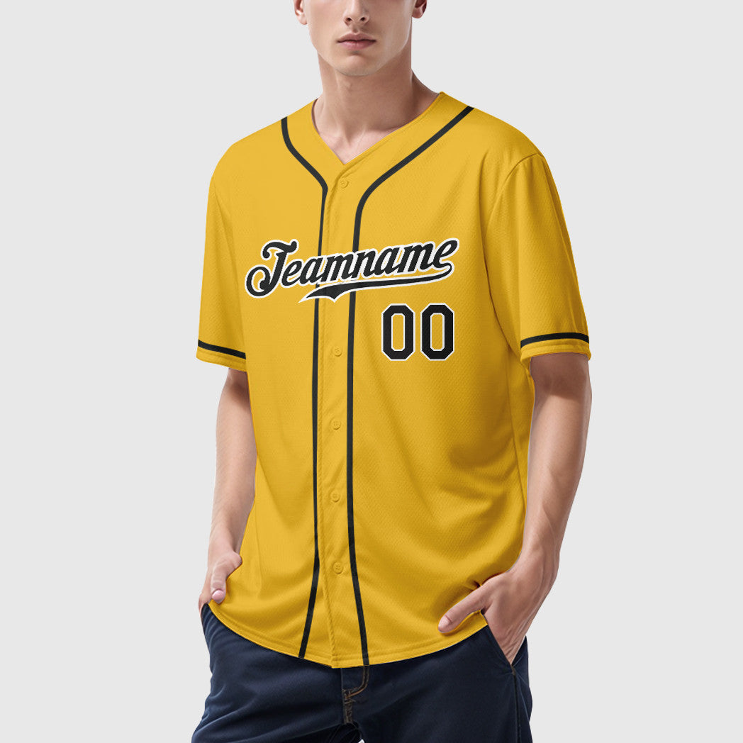 Custom Yellow Black Black-White Sleeve Baseball Jersey