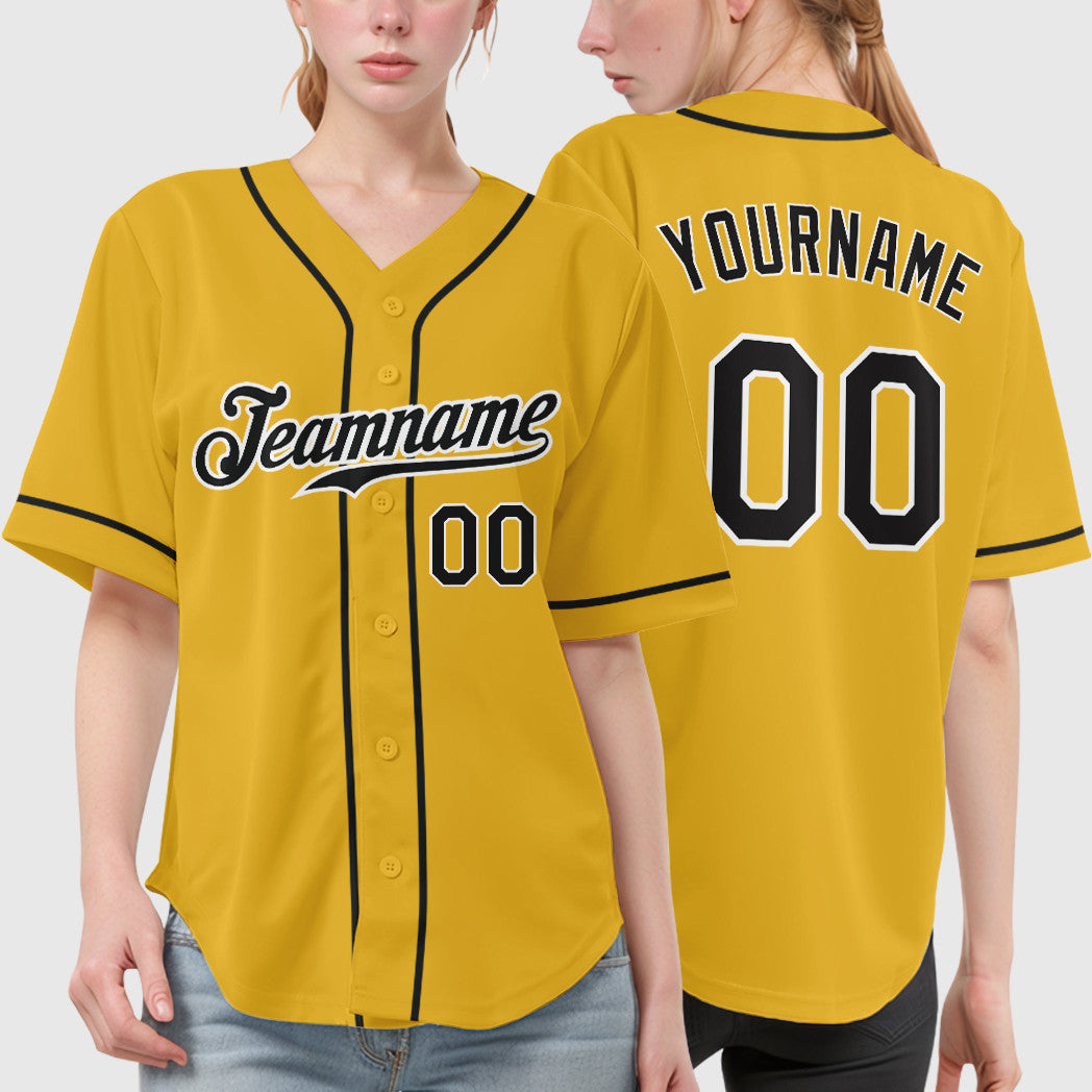 Custom Yellow Black Black-White Sleeve Baseball Jersey