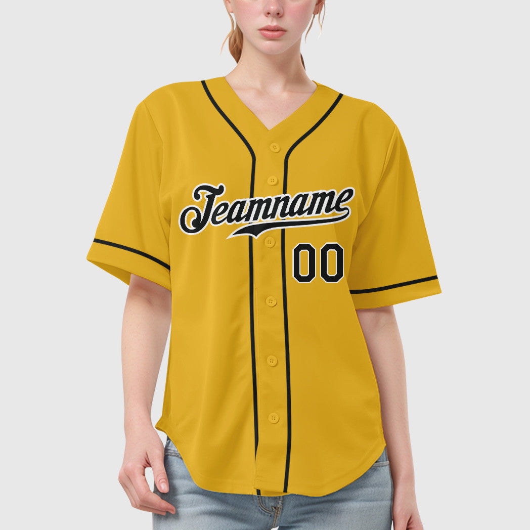 Custom Yellow Black Black-White Sleeve Baseball Jersey