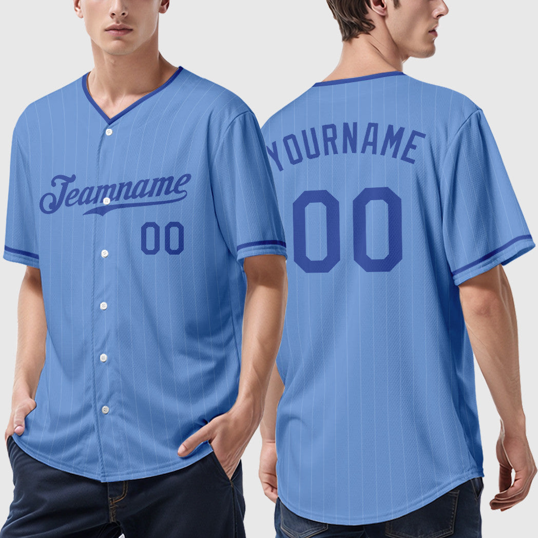 Custom Light Blue White Royal Pinstripe Baseball Jersey