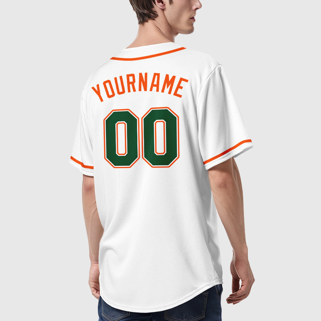 Custom White Green Green-Orange Sleeve Baseball Jersey