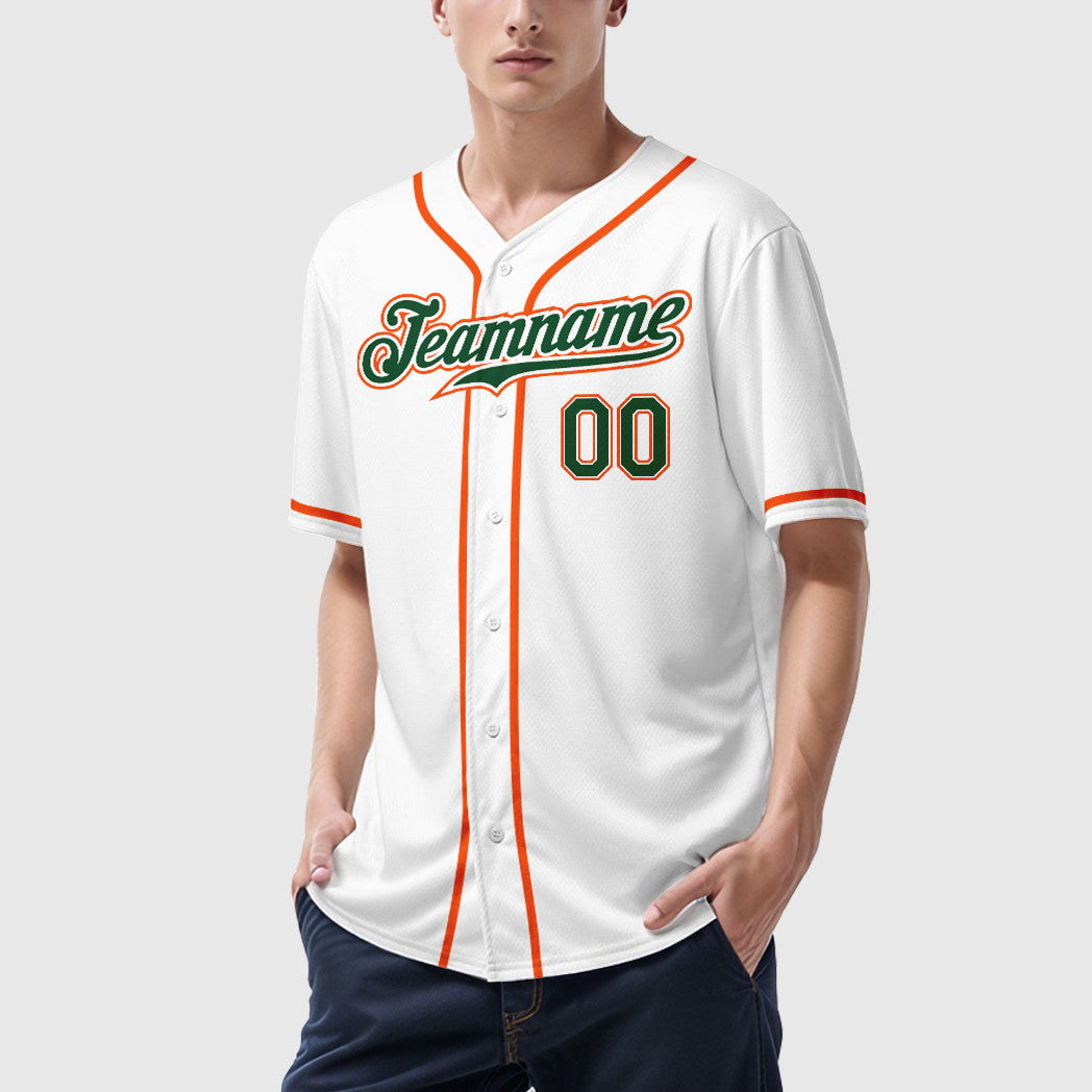 Custom White Green Green-Orange Sleeve Baseball Jersey
