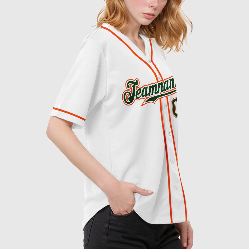 Custom White Green Green-Orange Sleeve Baseball Jersey