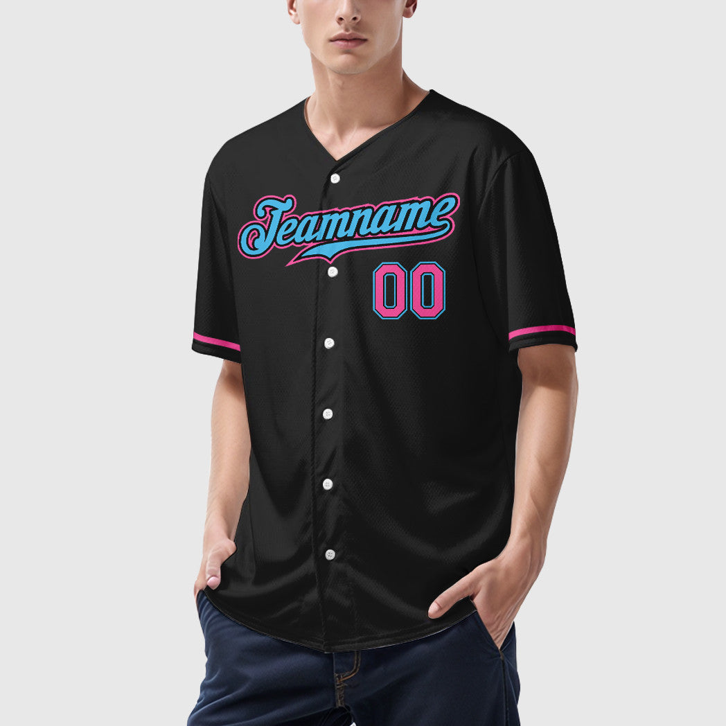 Custom Black White Sky Blue-Pink Baseball Jersey