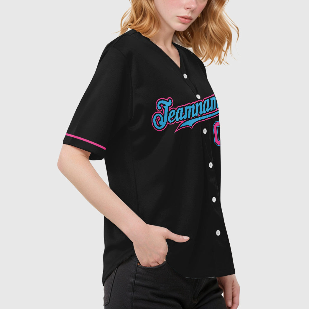 Custom Black White Sky Blue-Pink Baseball Jersey