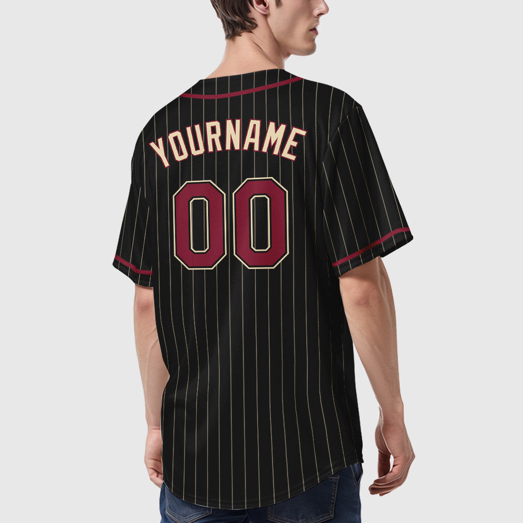 Custom Black Cream Crimson-Cream Piping Pinstripe Baseball Jersey