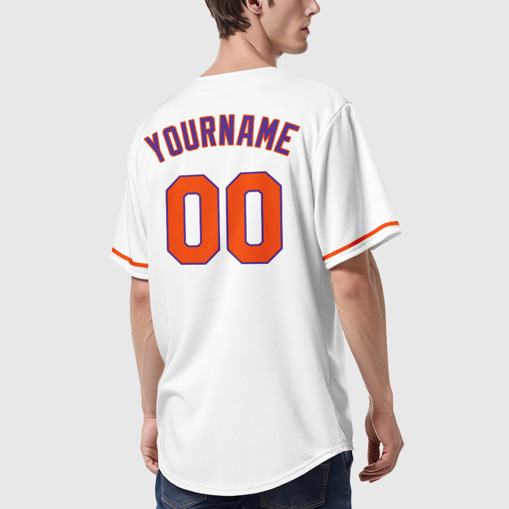 Custom White Purple Orange Baseball Jersey