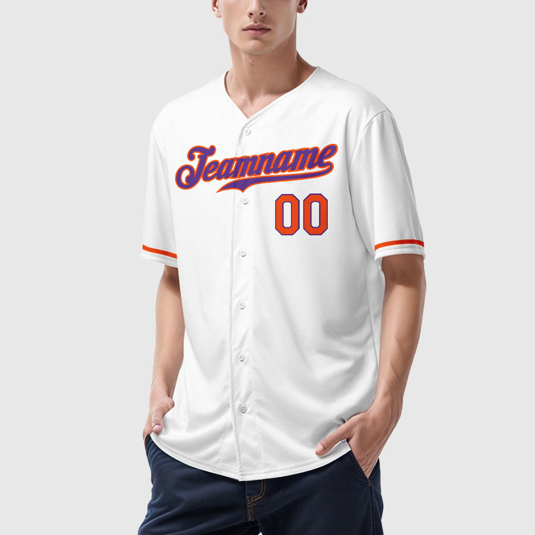 Custom White Purple Orange Baseball Jersey