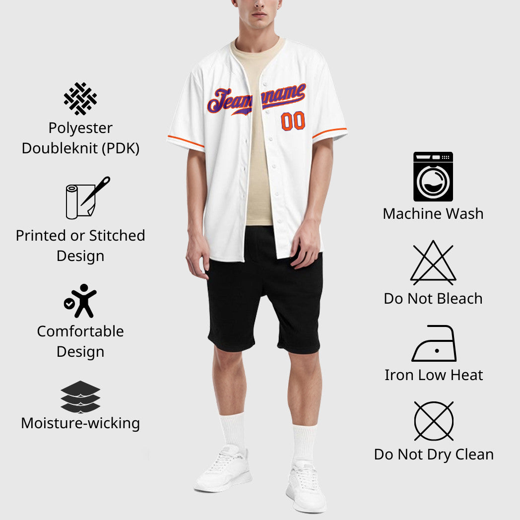 Custom White Purple Orange Baseball Jersey