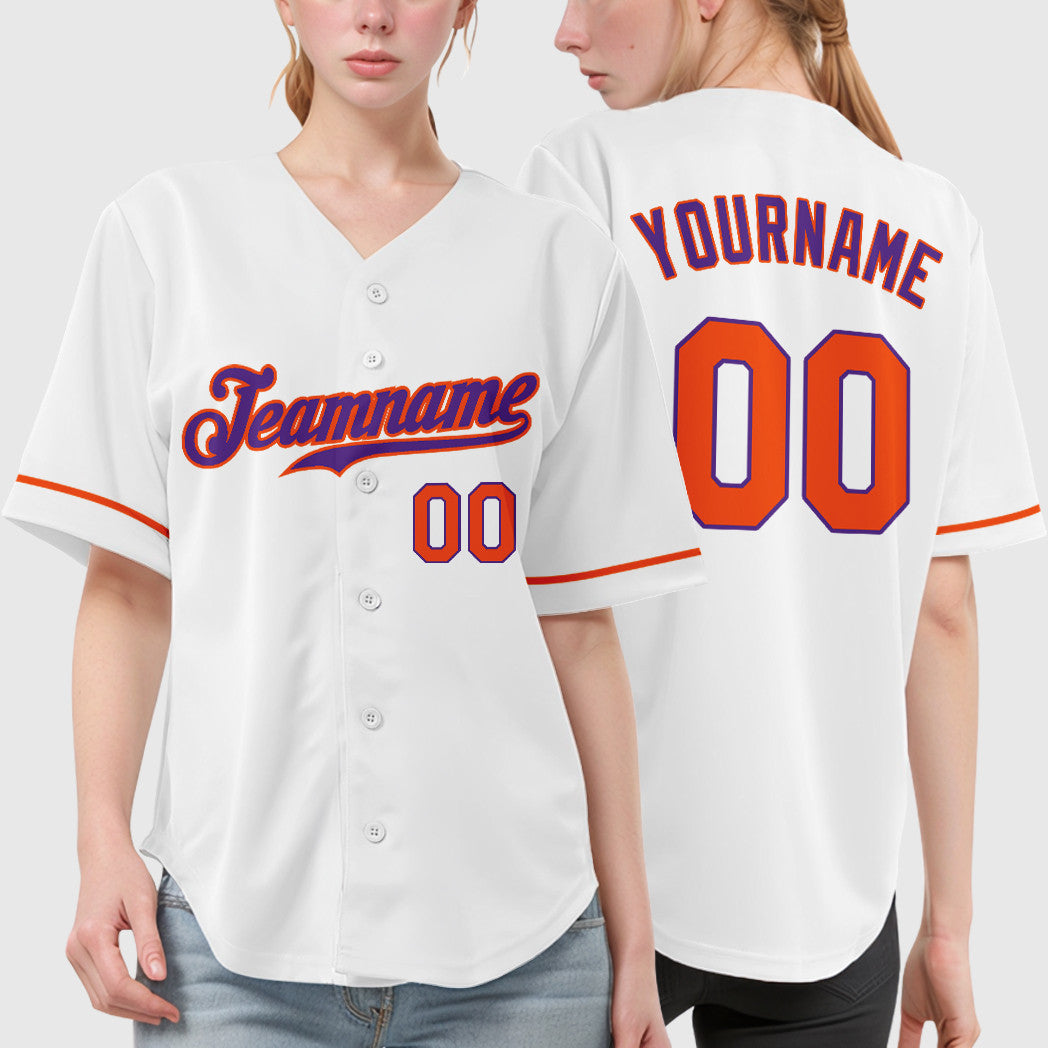 Custom White Purple Orange Baseball Jersey