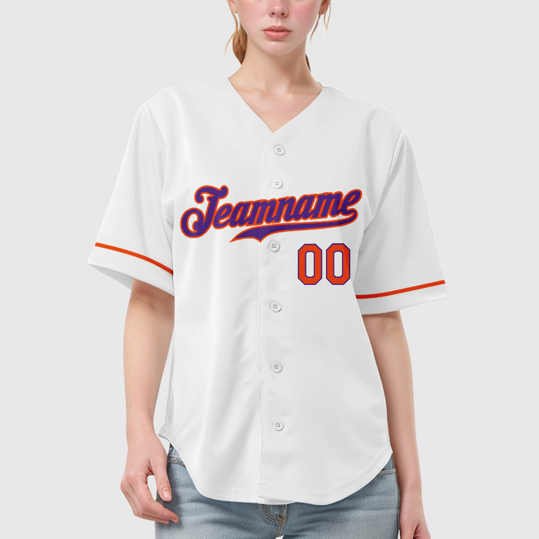 Custom White Purple Orange Baseball Jersey