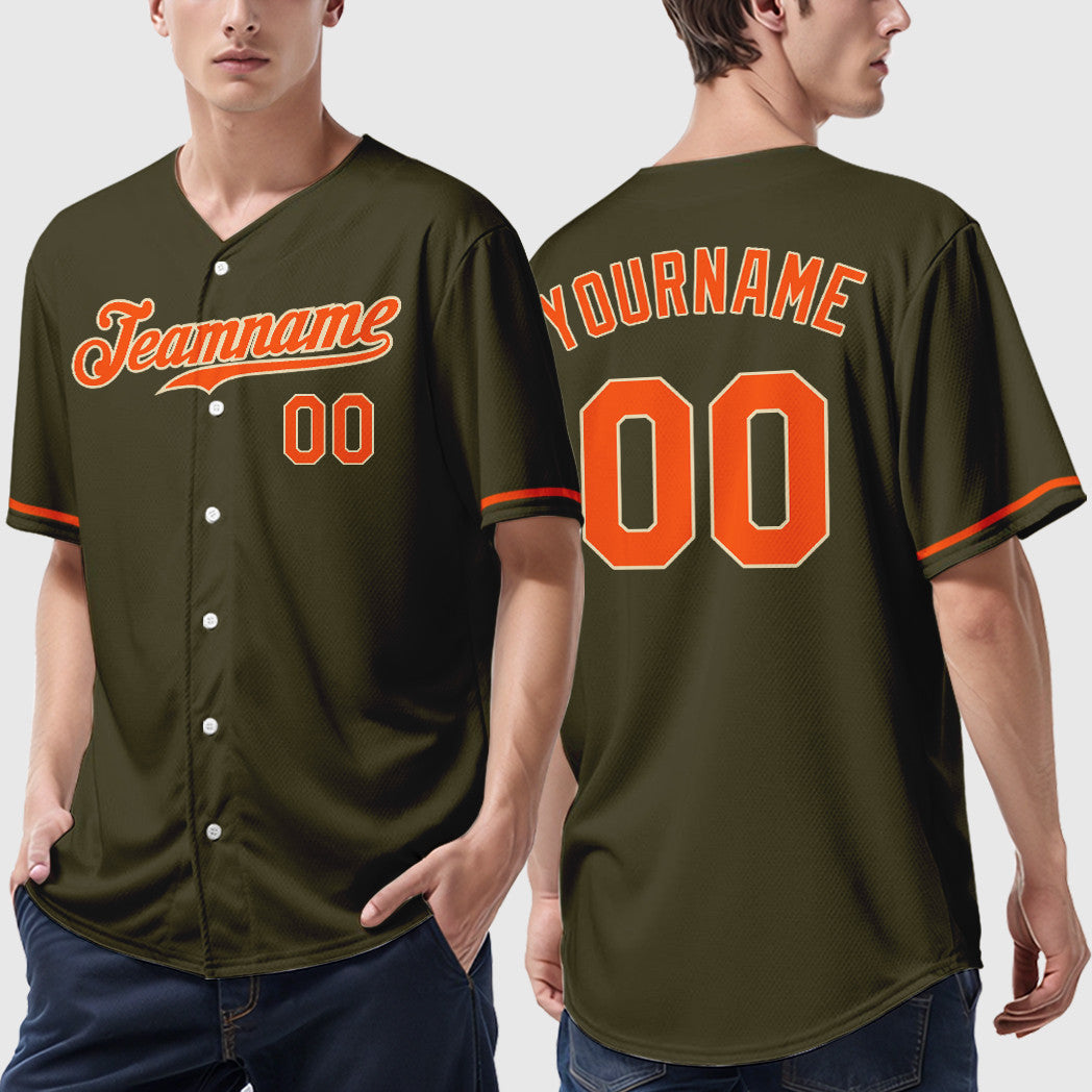 Custom Olive City Cream Orange Salute To Service Baseball Jersey