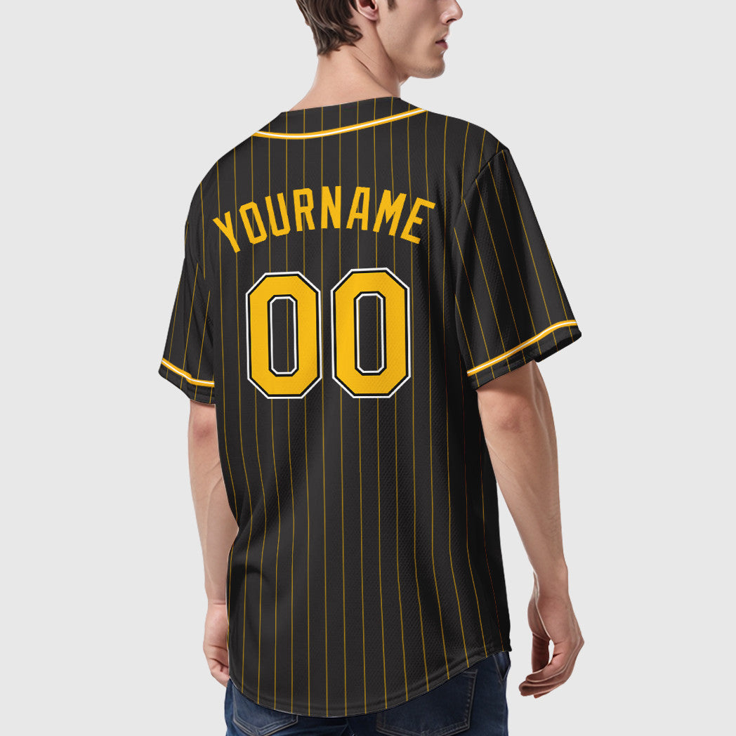 Custom Black Gold Gold-White Piping Pinstripe Baseball Jersey