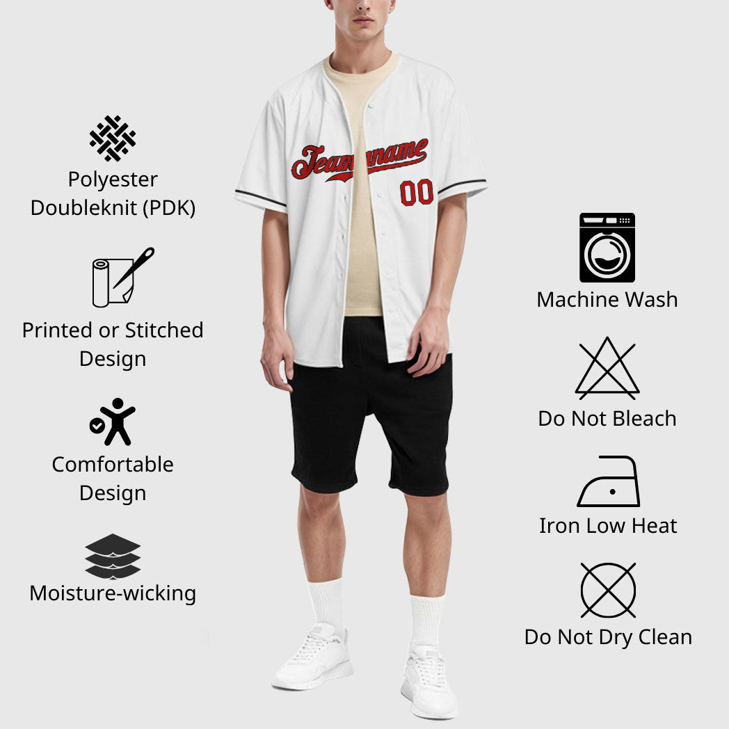 Custom White Red Red-Black Baseball Jersey