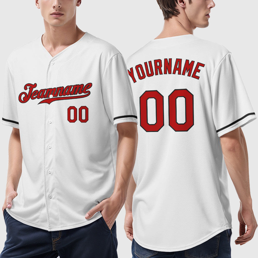 Custom White Red Red-Black Baseball Jersey