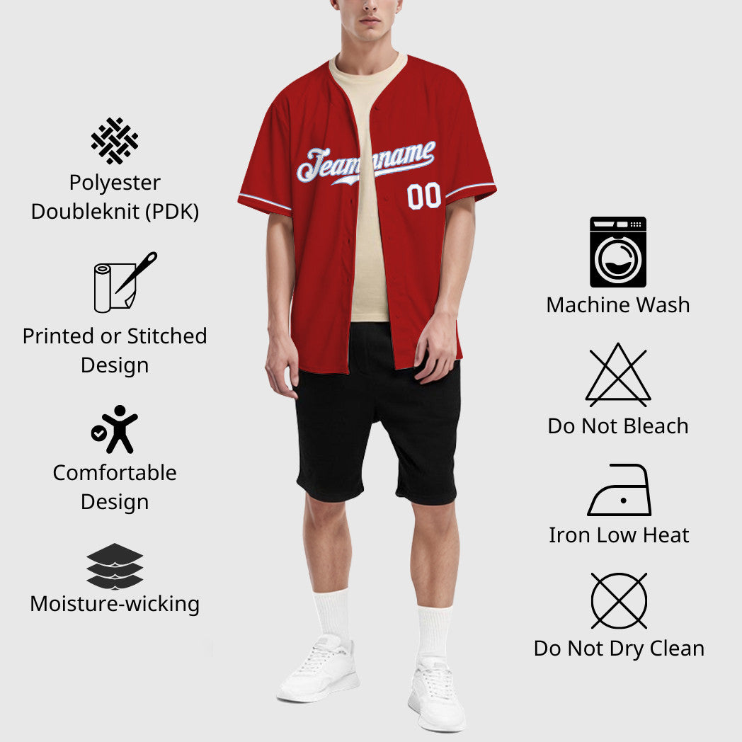 Custom Red White White-Light Blue Baseball Jersey
