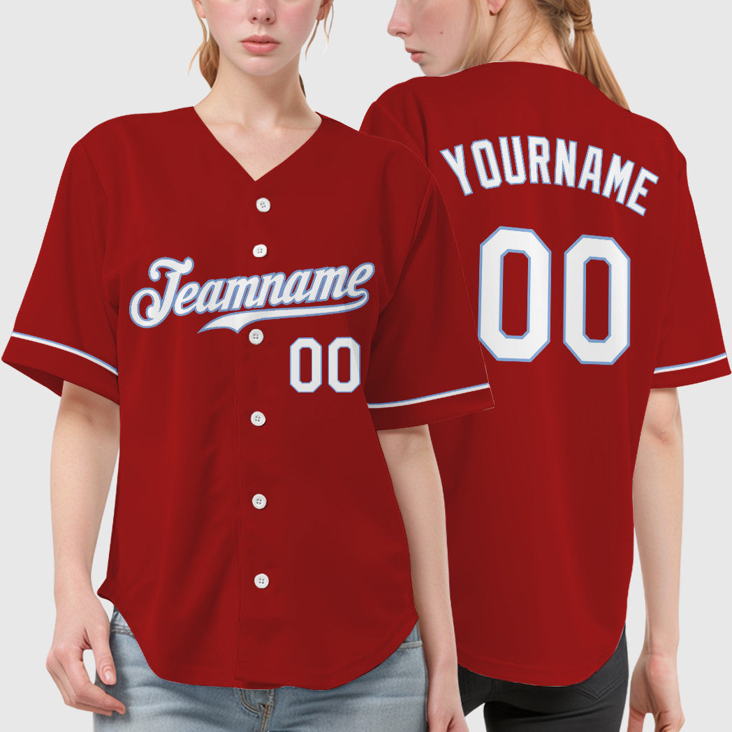 Custom Red White White-Light Blue Baseball Jersey