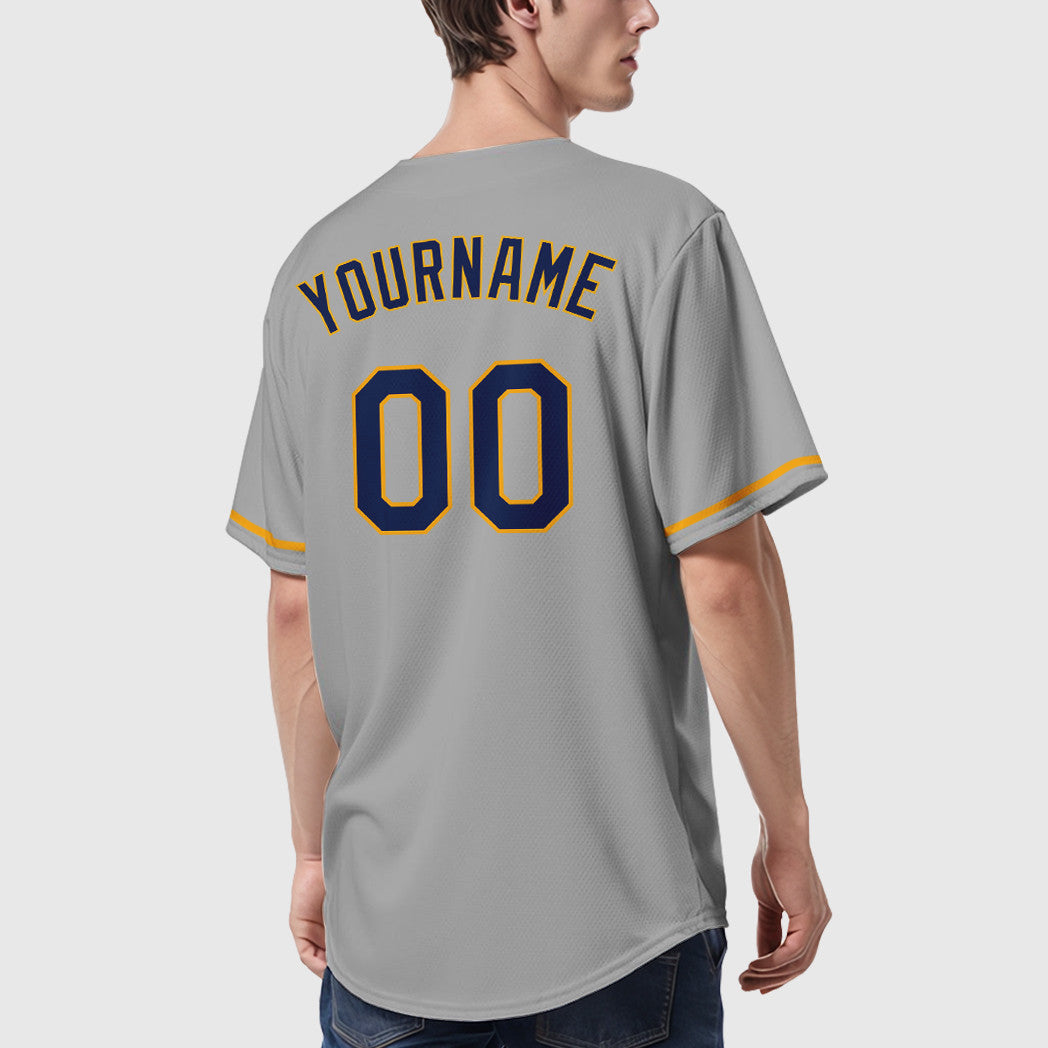 Custom Gray Navy Navy-Gold Baseball Jersey