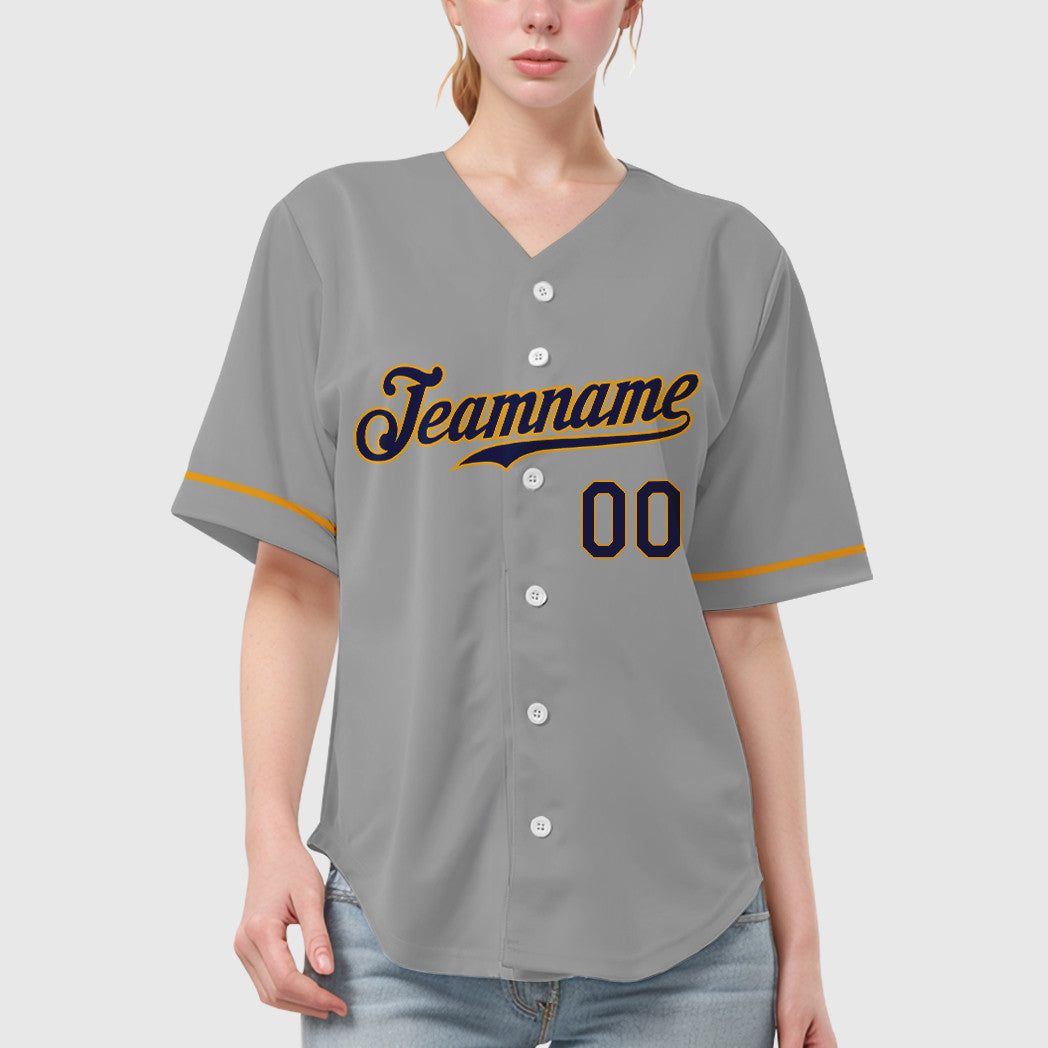 Custom Gray Navy Navy-Gold Baseball Jersey