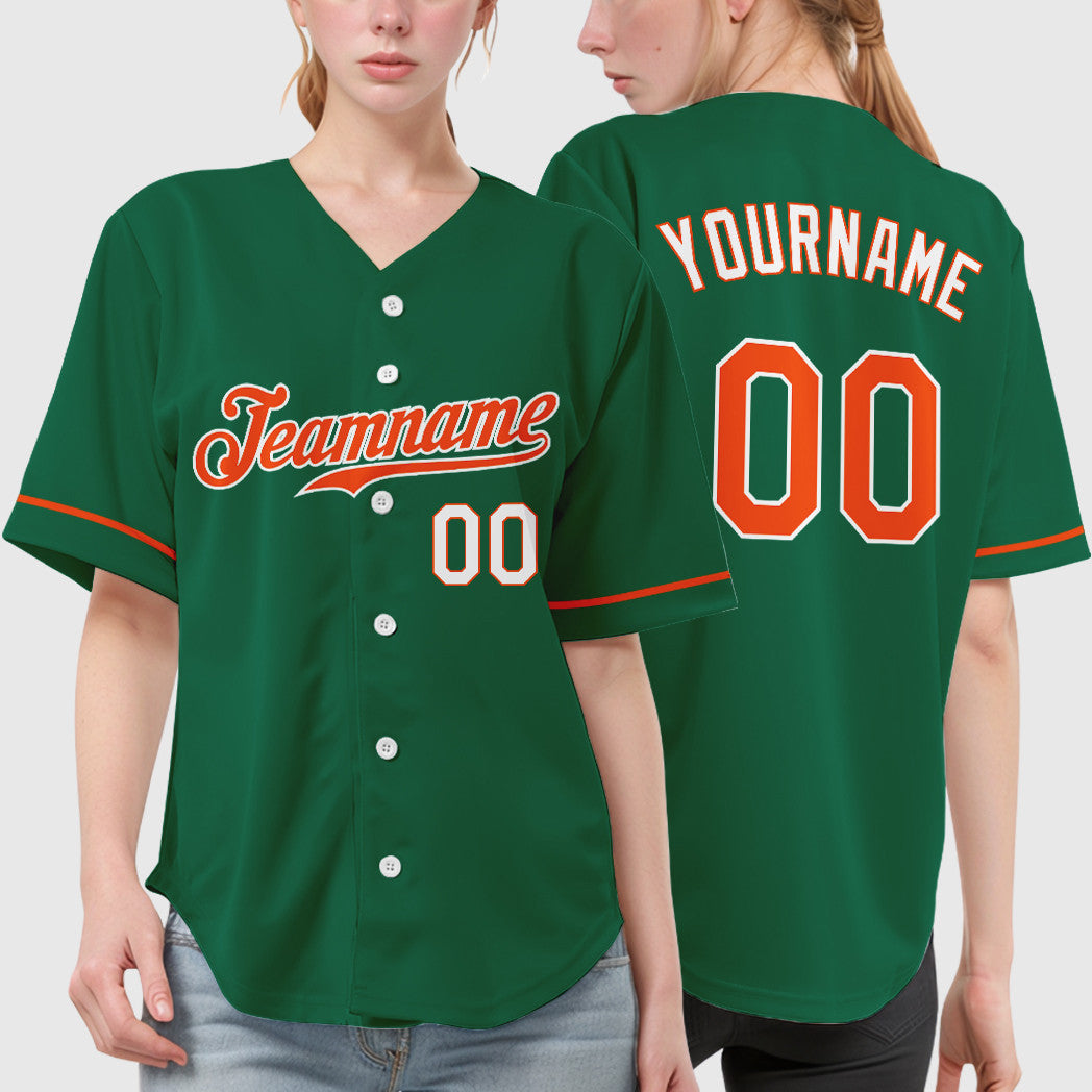 Custom Kelly Green White Orange-White Baseball Jersey